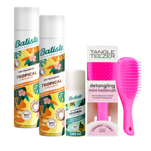 KIT C/2 BATISTE TROPICAL 200 ML + BATISTE ORIGINAL MINI 50 ML + TANGLE TEEZER MINI PINK