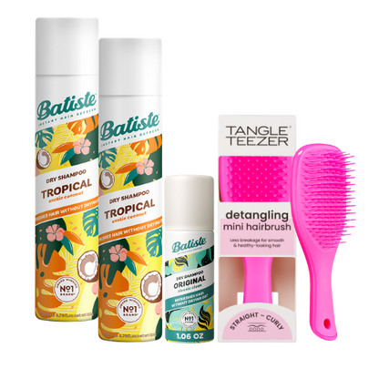 KIT C/2 BATISTE TROPICAL 200 ML + BATISTE ORIGINAL MINI 50 ML + TANGLE TEEZER MINI PINK