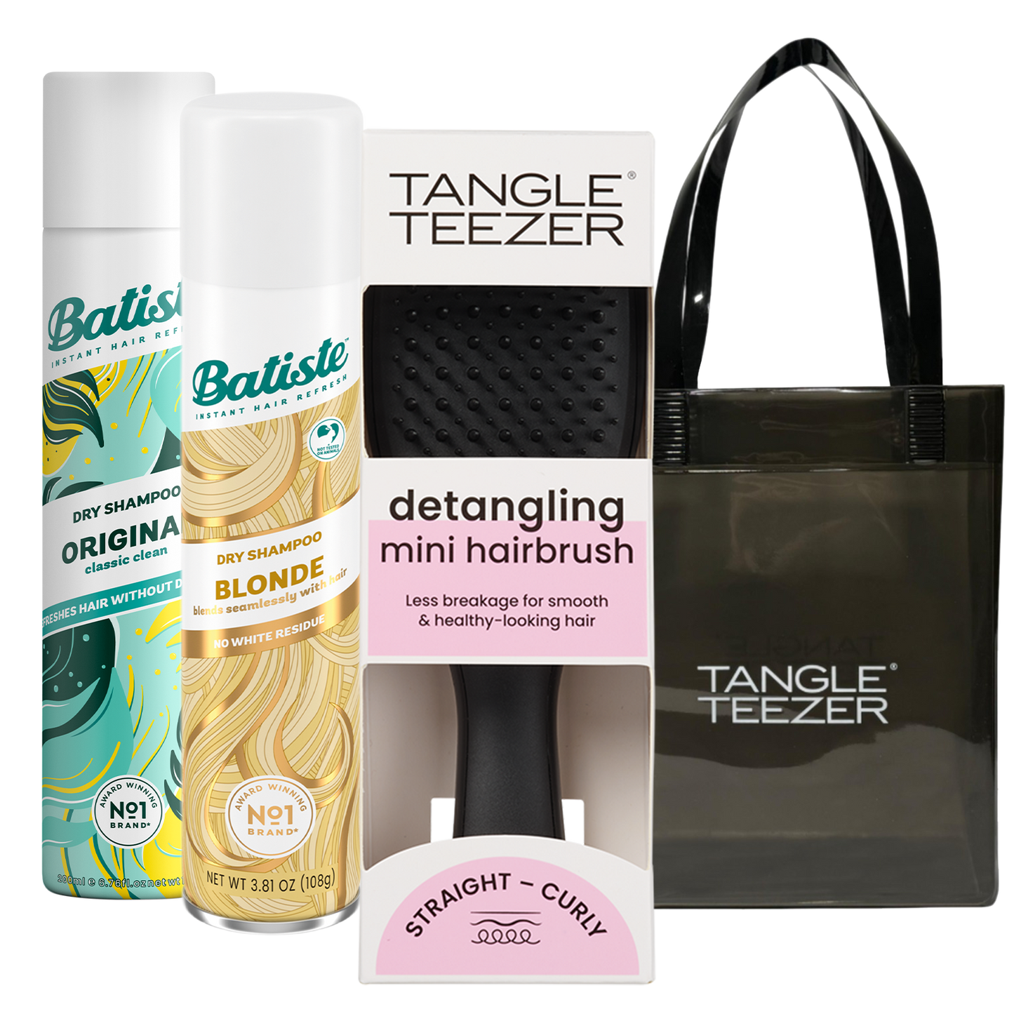 SHAMPOO A SECO BATISTE ORIGINAL + BLONDE + TANGLE TEEZER BLACK + BOLSA