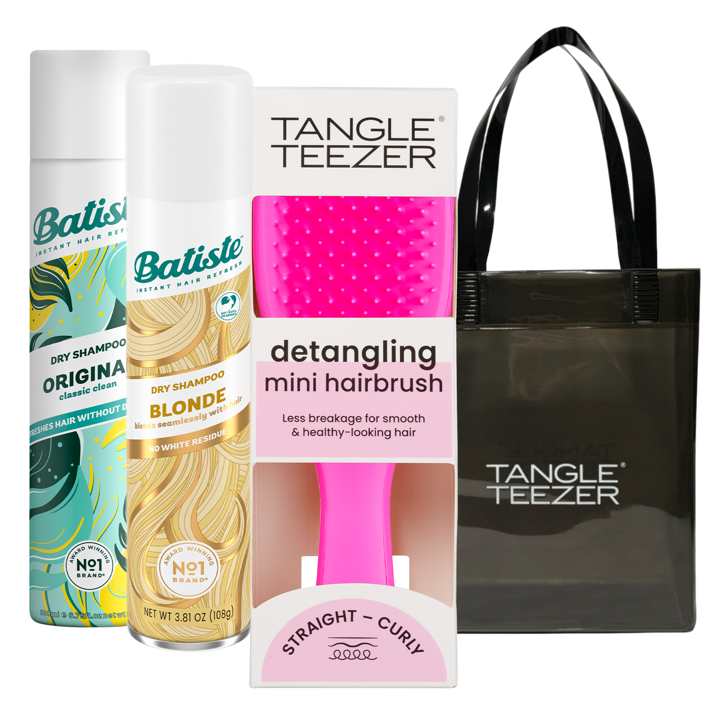 SHAMPOO A SECO BATISTE ORIGINAL + BLONDE + TANGLE TEEZER PINK + BOLSA