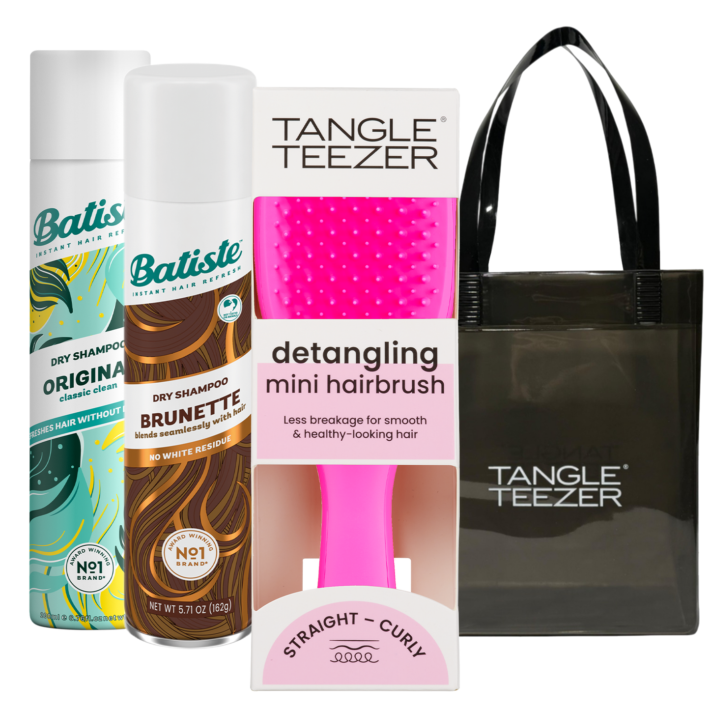 SHAMPOO A SECO BATISTE ORIGINAL + BRUNETTE + TANGLE TEEZER PINK + BOLSA