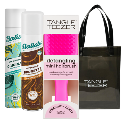 SHAMPOO A SECO BATISTE ORIGINAL + BRUNETTE + TANGLE TEEZER PINK + BOLSA